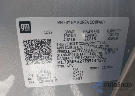 2024 Chevrolet Trailblazer Fwd Lt from USA, damaged, VIN KL79MPS27RB144372